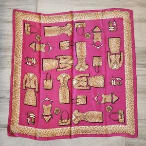 Collection XIIX square scarf fuchsia pink 100% silk animal novelty print Fashion